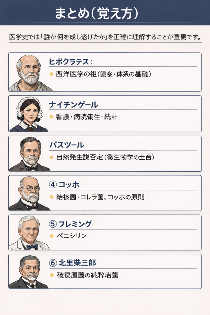 医学史の人物と功績のまとめ図